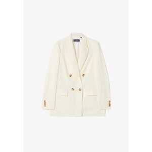 Piombo Corduroy Blazer Womens Size 12 Ivory   Gold Button Double Breasted‎ New
